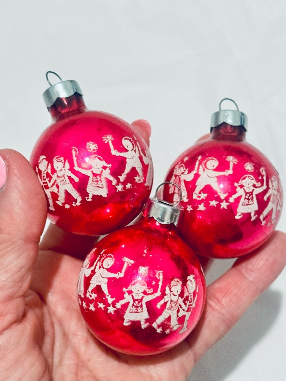 Vintage HTF Pink Corning Glass Christmas Ornaments Set of 3